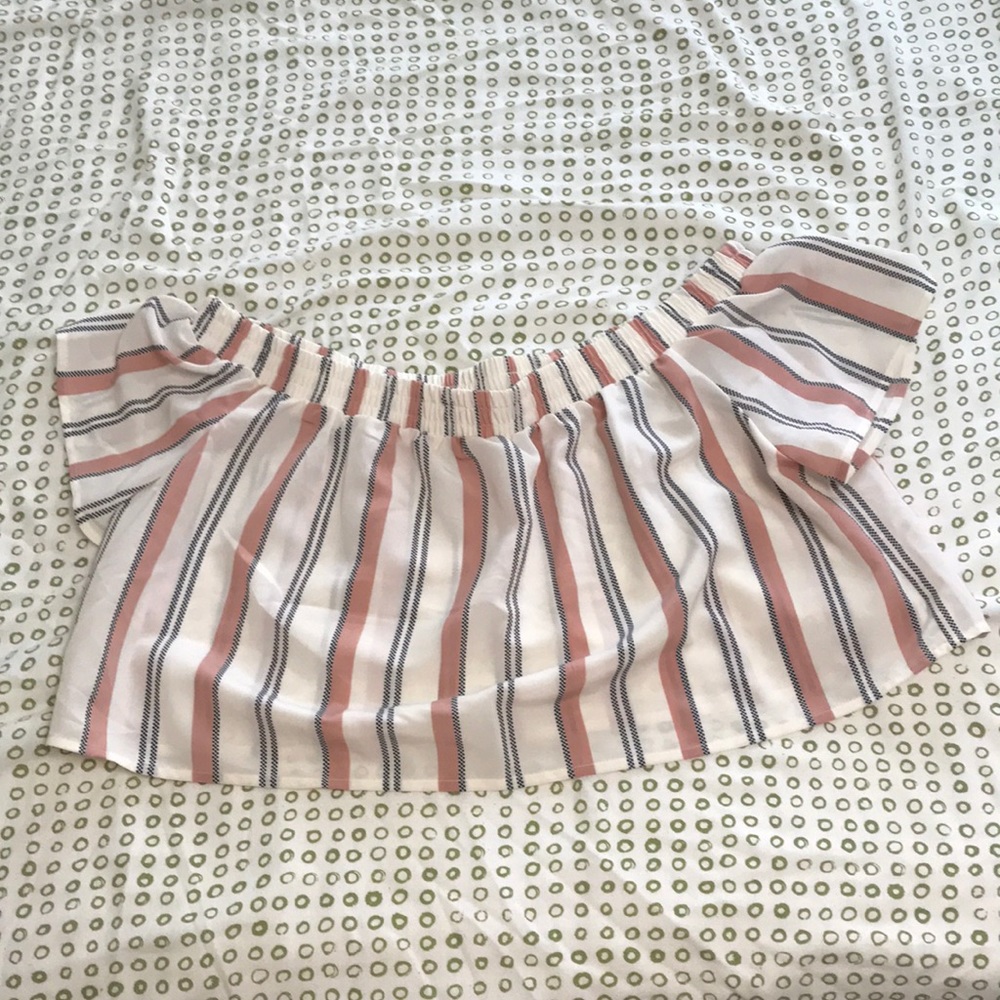 Striped shoulderless crop top